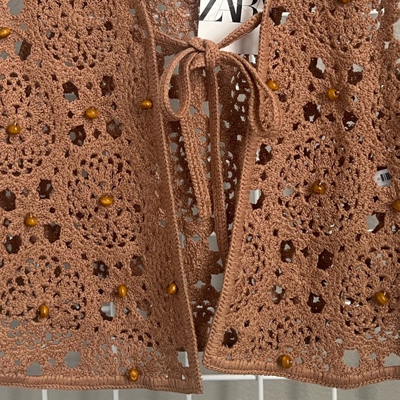 Zara Crochet Open Knit Beaded Vest - Picture 6 of 9